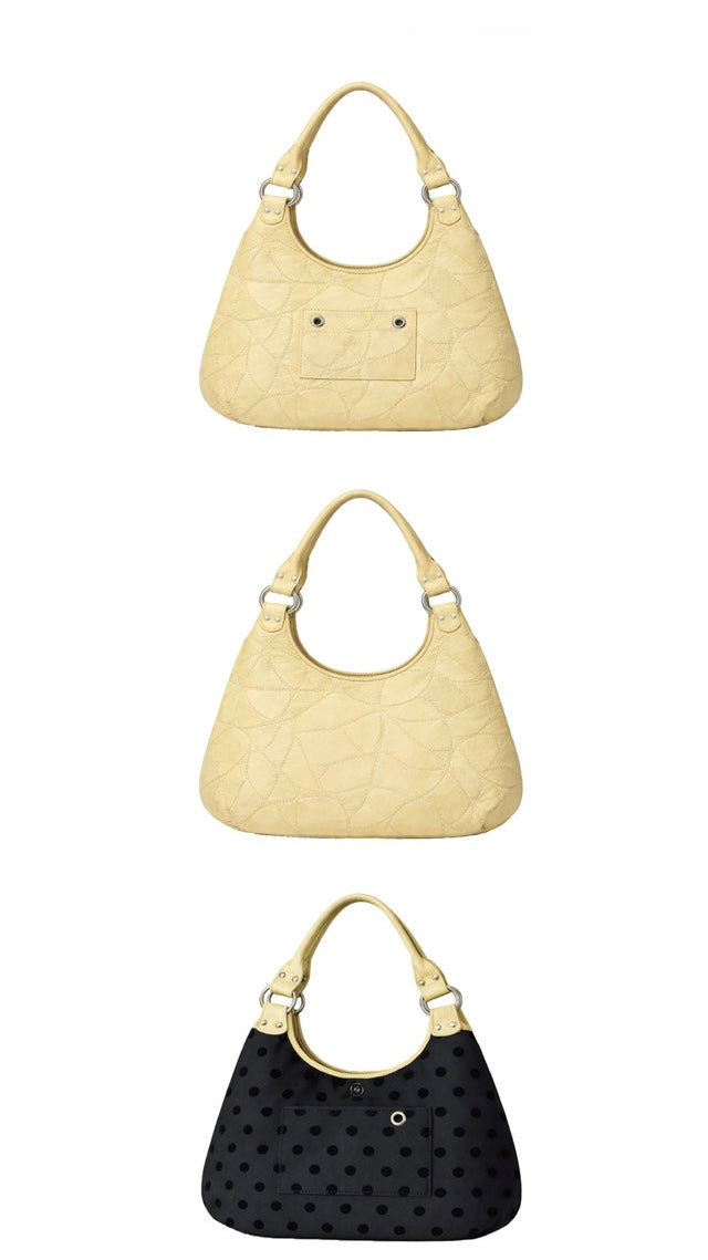 Leterie Stitch Reversible Maron Shoulder Bag 最新韓國選物🇰🇷刺繡波點兩用洞洞扣半月袋［Made In Korea🇰🇷可雙面兩用 肩帶可調節上膊斜揹OK!］