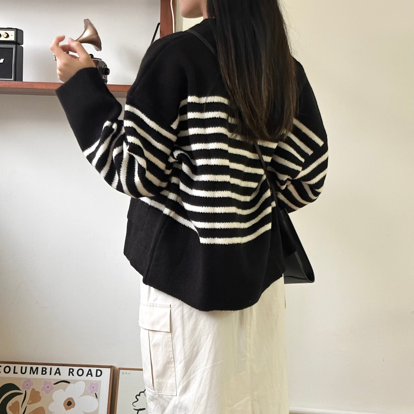 寬鬆間條厚實針織外套