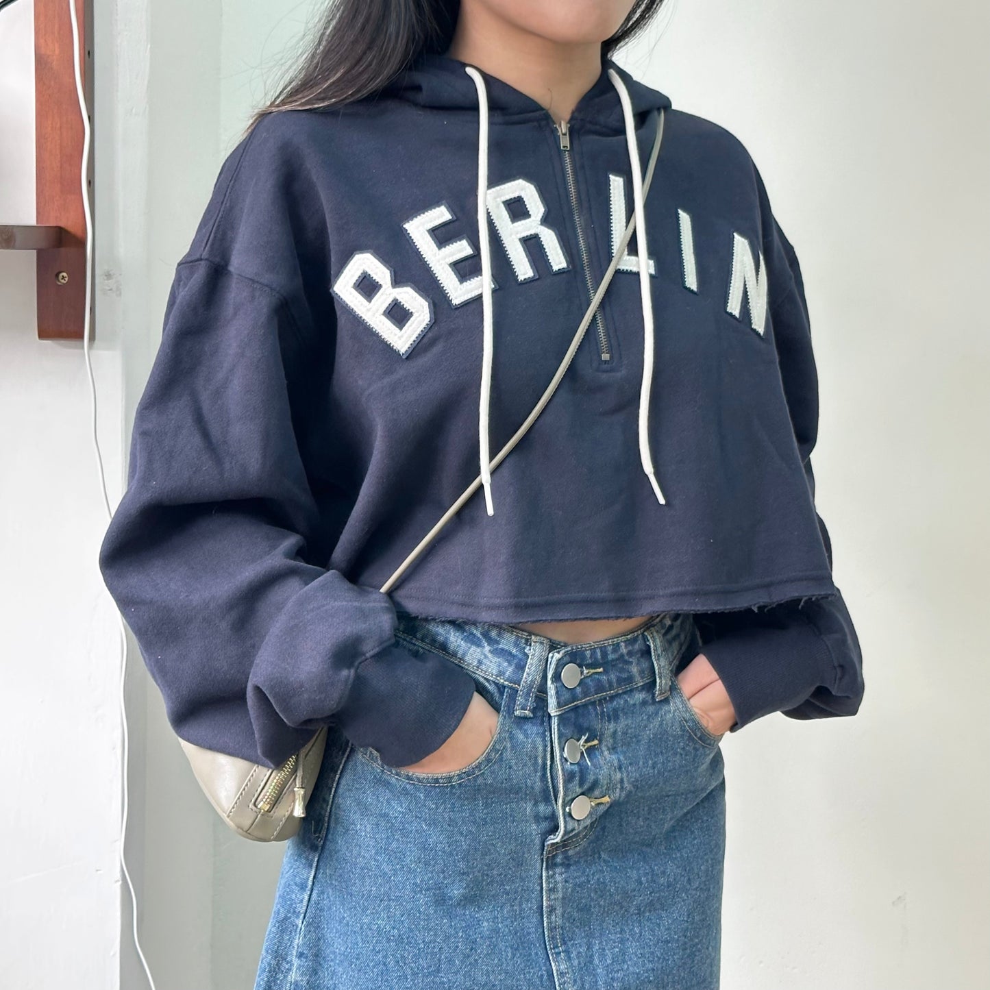 Half-zip Embroidered Cropped Hoodies 2色入 [門市搬遷清貨限時優惠$149!]