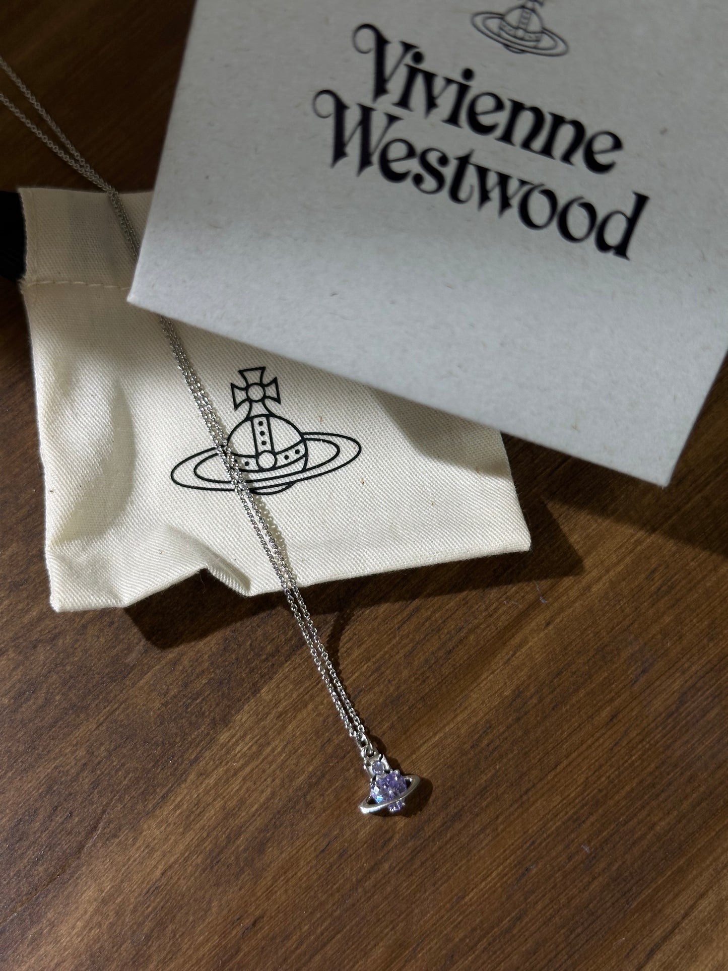 Vivienne Westwood Leonor 925 Necklace Mini紫鑽愛心土星 最新上架 [100% recycled silver 純銀 敏感寶寶友好! 專櫃已斷貨 現貨完售不設預訂]
