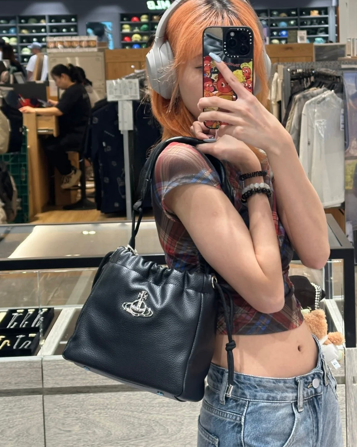 Vivienne Westwood Hilary Bucket Bag 超軟身黑銀荔枝皮 [雙11折上折! 大容量方形小水桶 可上膊!]