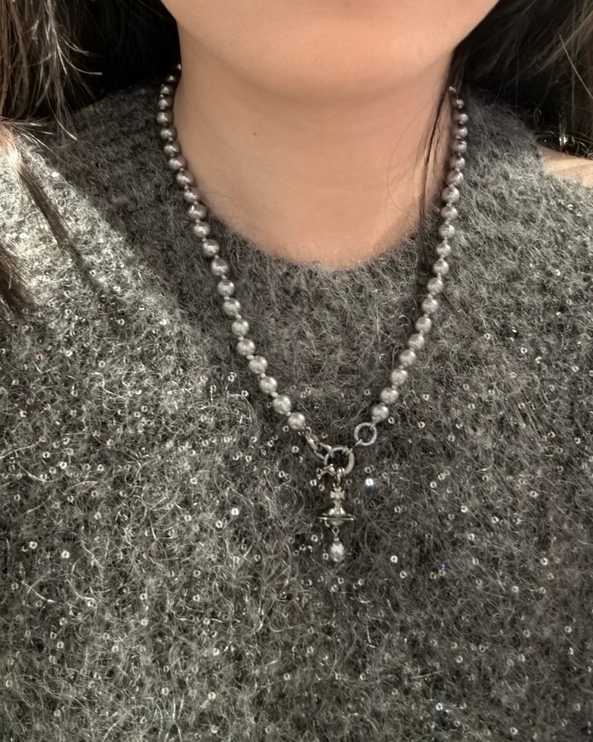 Vivienne Westwood Aleksa Pearl Choker Necklace 巴洛克水滴珍珠限量灰色［大折扣中 NANA同款 絕美小暗黑灰!]