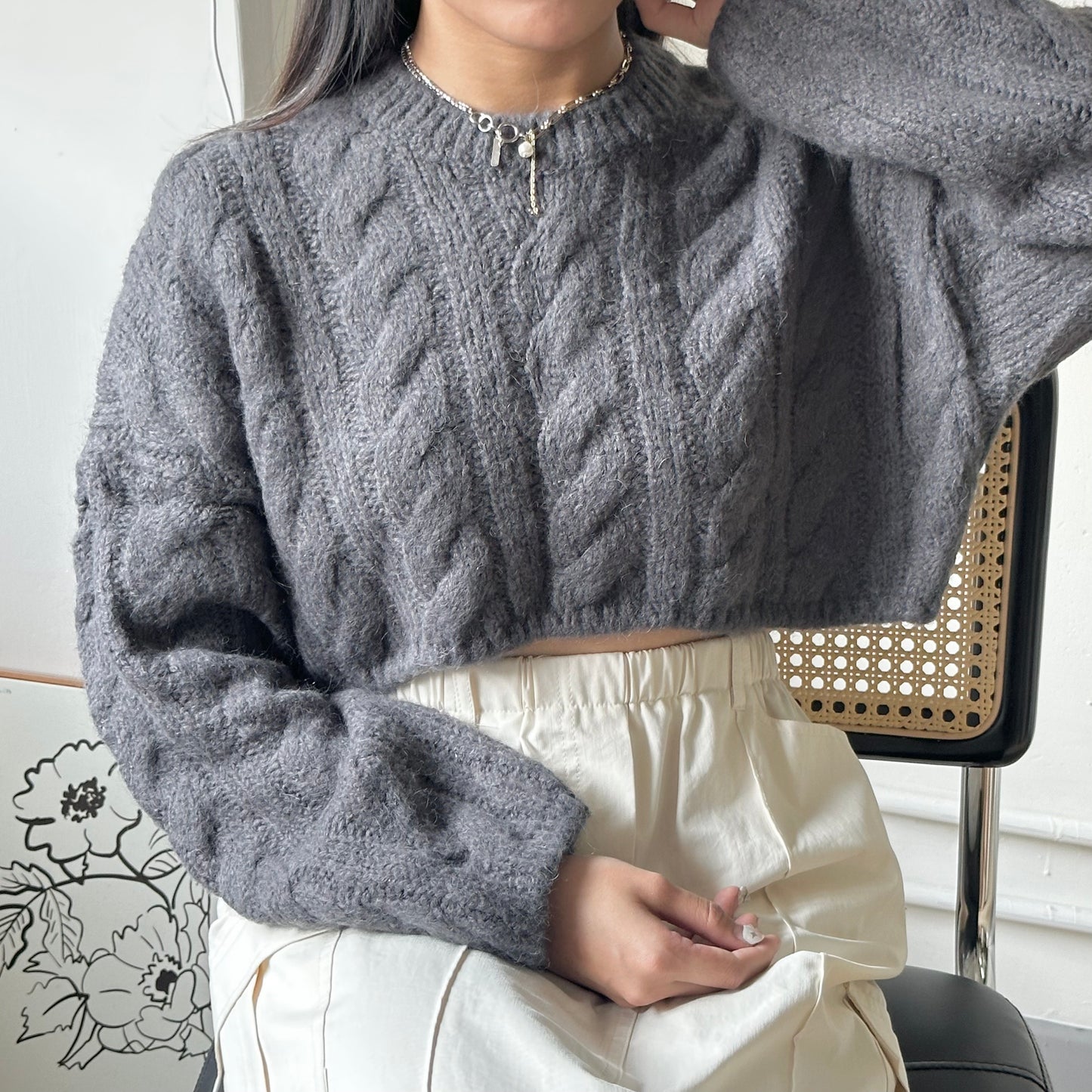 麻花扭扭紋軟熟CROPPED SWEATER 3色入 [門市搬遷清貨限時優惠$169!]