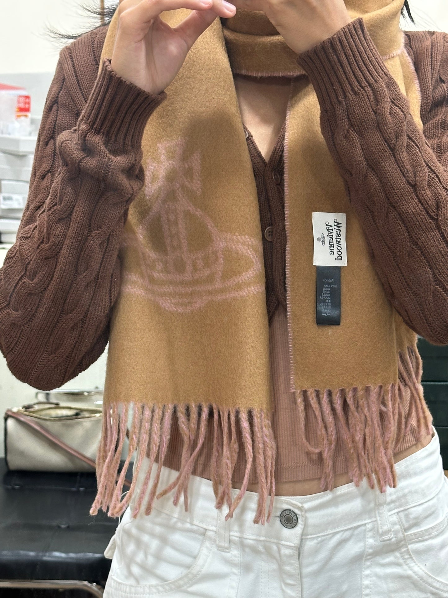 Vivienne Westwood Double ORB Logo Scarf (100% wool) 粉紅焦糖雙面 [日本版 意大利製!]