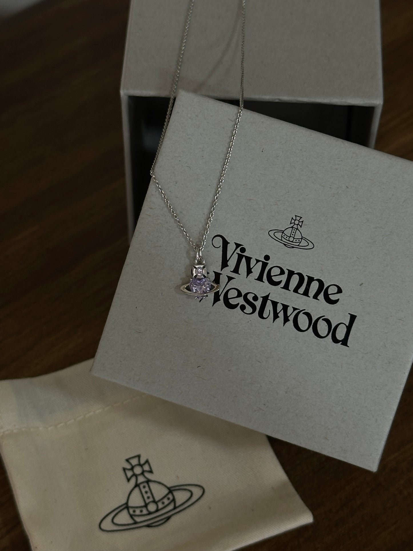 Vivienne Westwood Leonor 925 Necklace Mini紫鑽愛心土星 最新上架 [100% recycled silver 純銀 敏感寶寶友好! 專櫃已斷貨 現貨完售不設預訂]