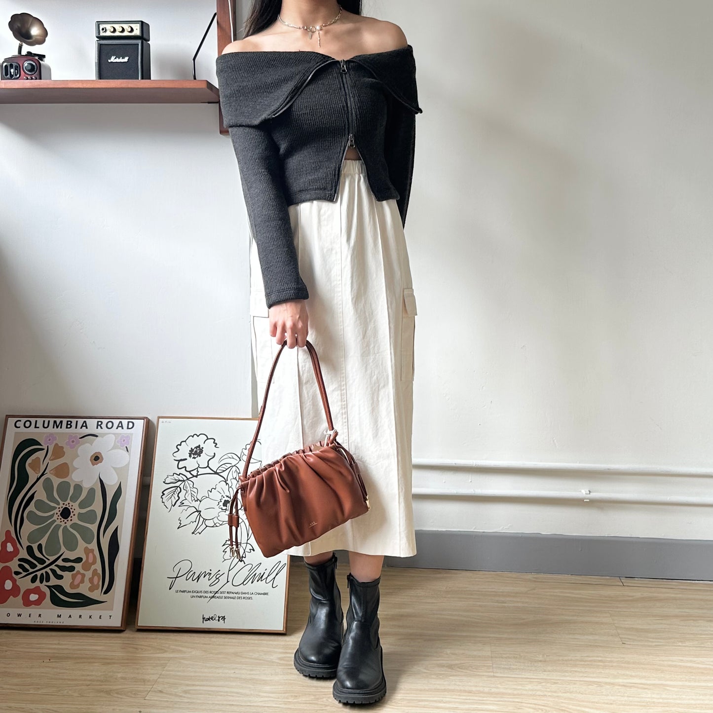 大反領雙拉鏈 OFF SHOULDER KNITTED TOP [推介!!]