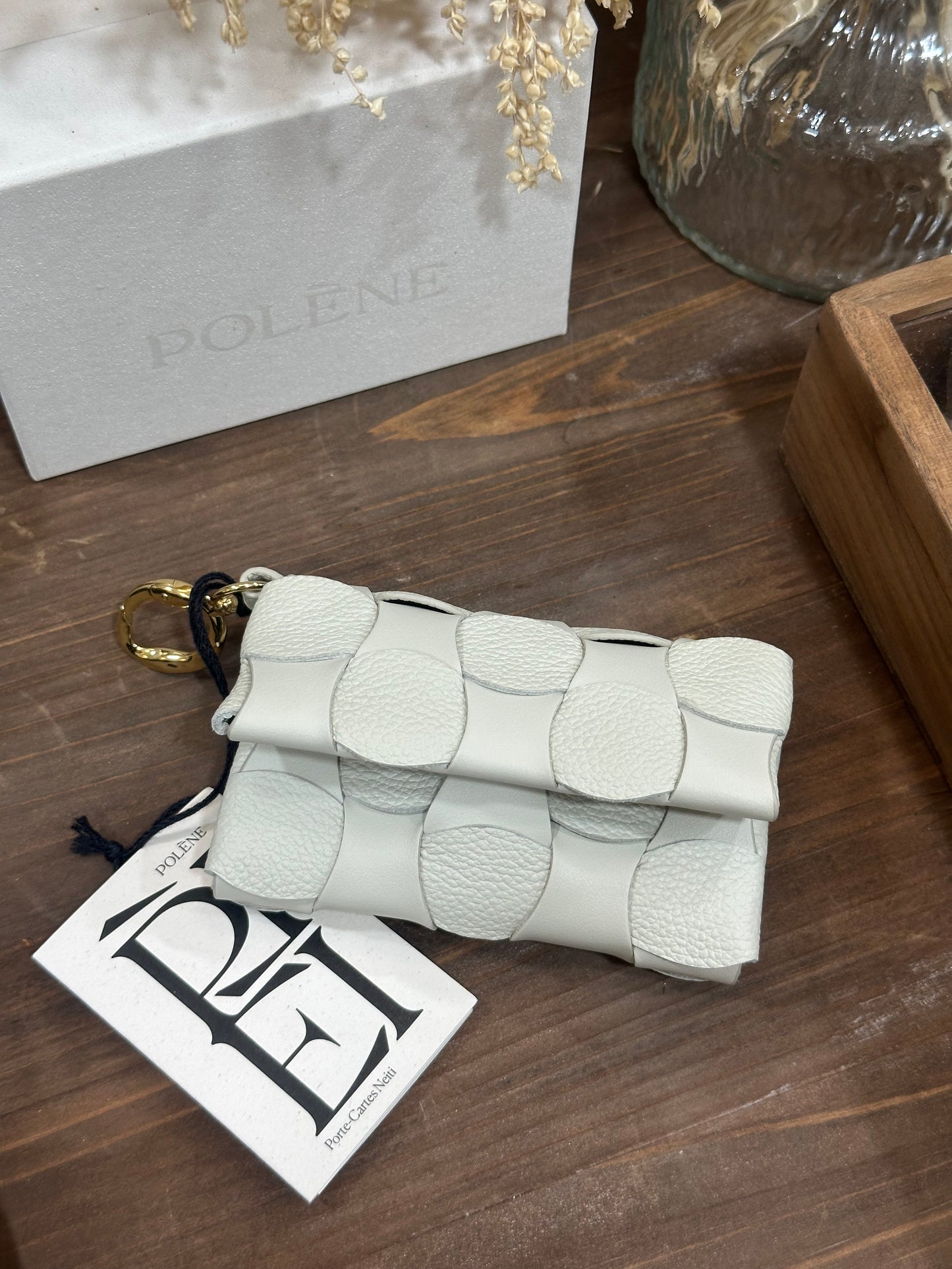 POLENE Neiti Cardholder 柔軟牛皮編織格 [最新卡套上架! 高級感滿分 配有匙扣可掛袋!]