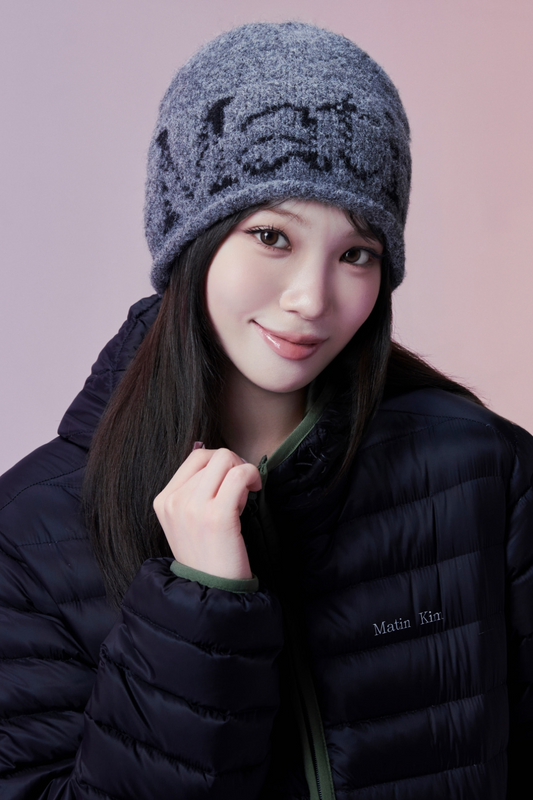 韓國選物🇰🇷Matin Kim Boucle Crack Logo Beanie 圈圈紗裂紋印花針織帽［極軟毛絨感 街頭個性風！］