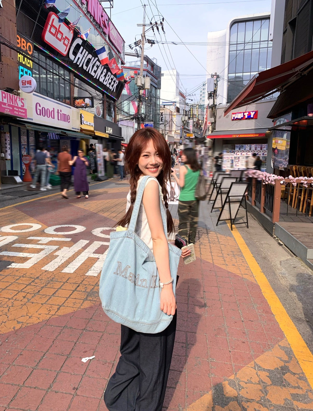 Matin Kim Matin Stitch Denim Shoulder Bag 韓國選物🇰🇷經典Logo刺繡水洗牛仔大袋［大容量超實手 有啪鈕!］
