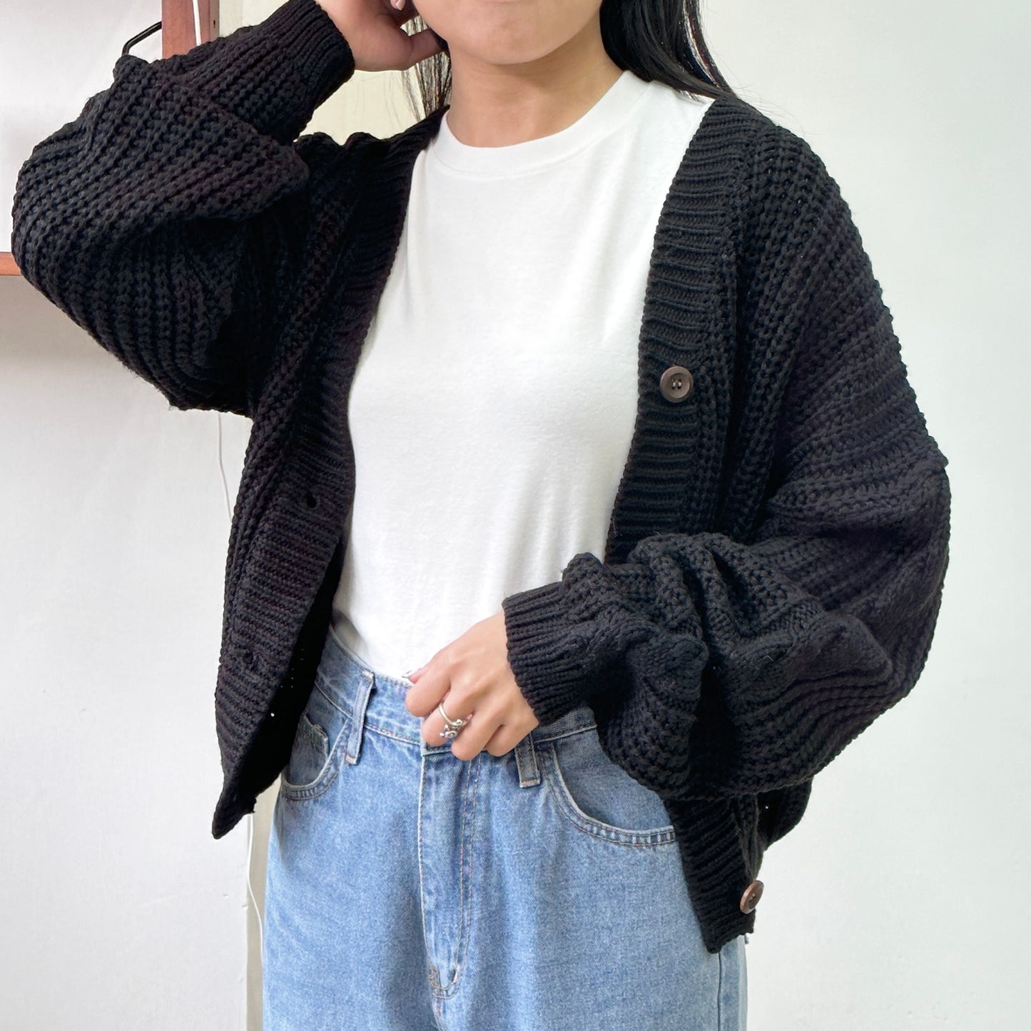 粗冷麻花扭扭紋寬鬆外套