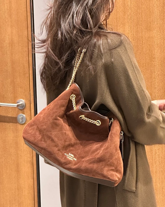 Coach Evelyn 流浪袋［絕美麂皮配色 黃金尺寸專櫃6折購入］