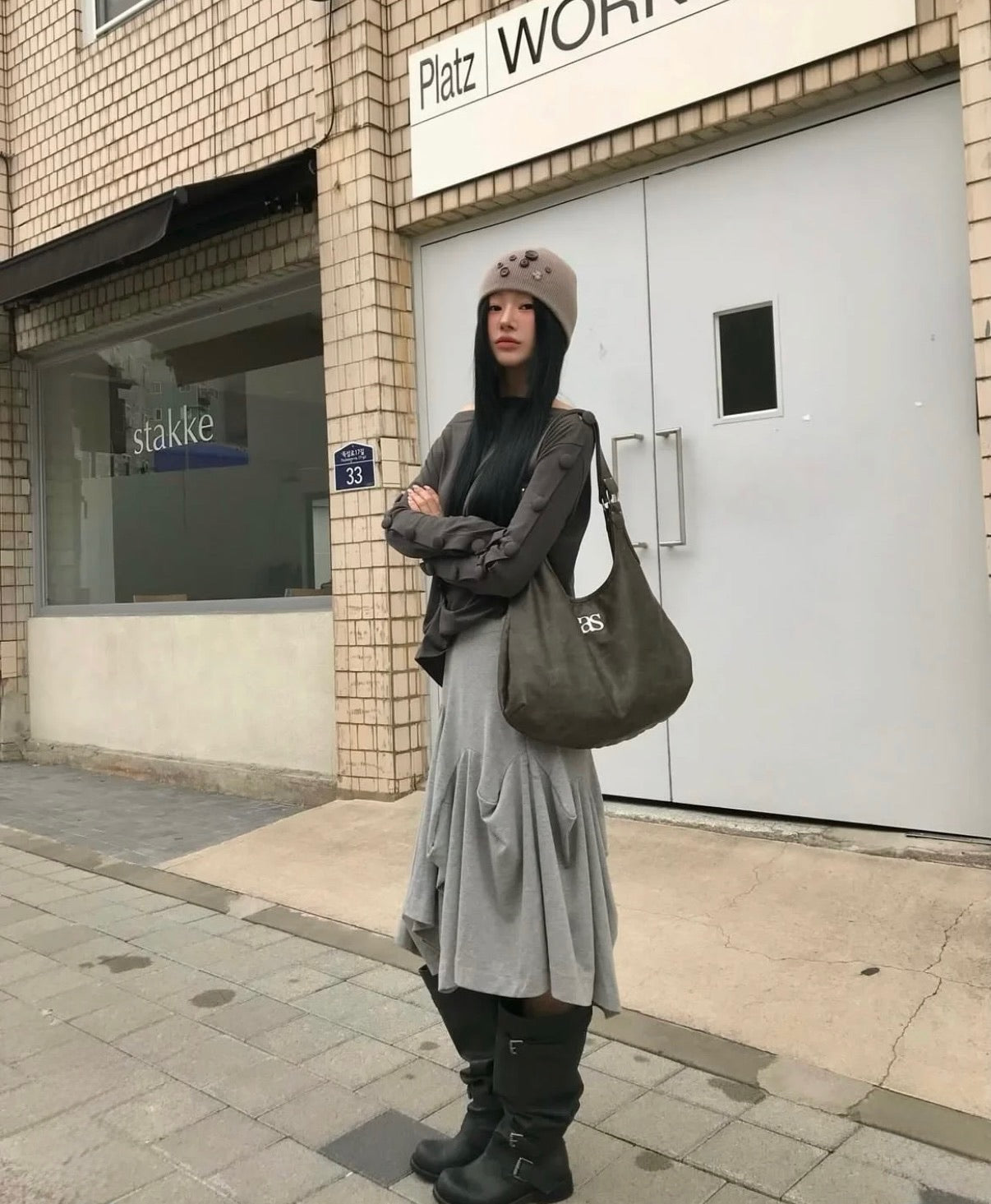 Ason Ricky Shoulder Bag 韓國選物🇰🇷半月形裂紋袋［慵懶鬆弛感滿滿 大容量! 斯文穿搭OK］