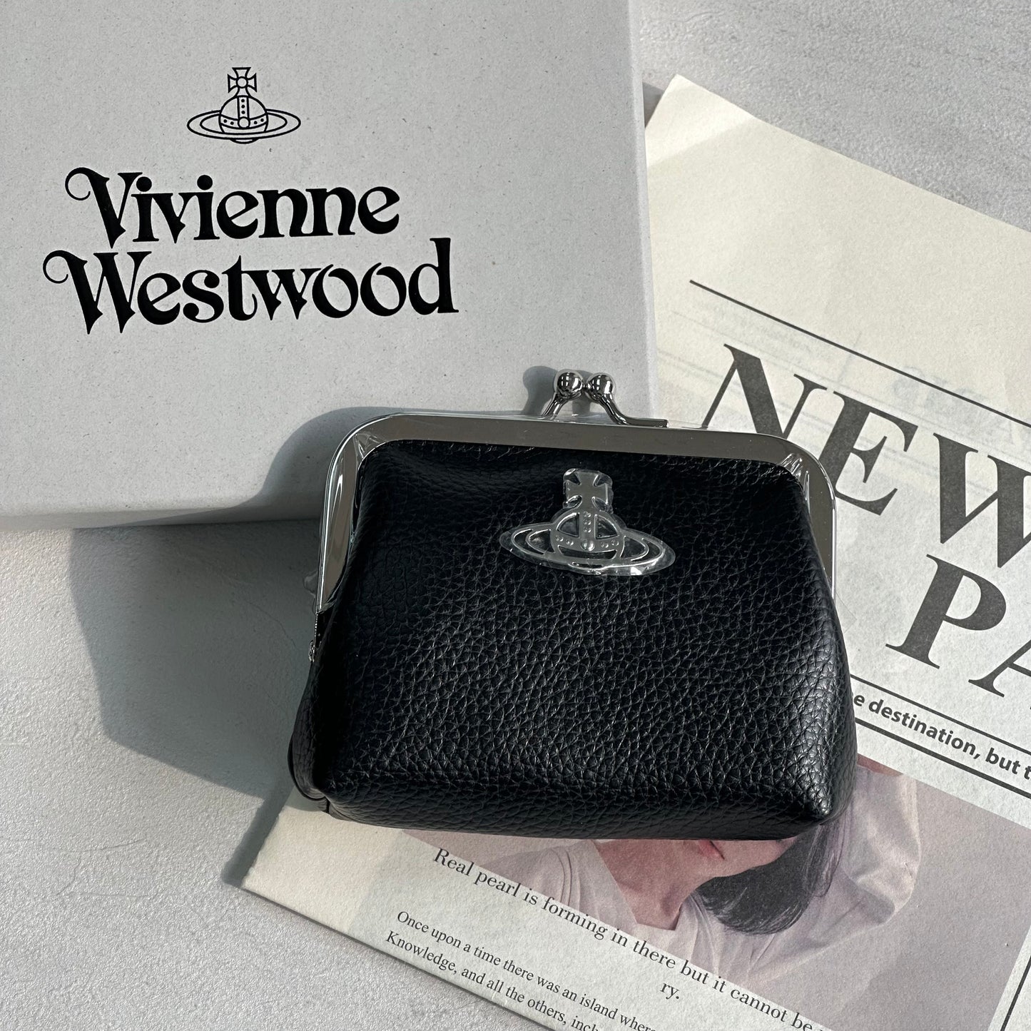 Vivienne Westwood Frame Coin Purse 黑色荔枝皮