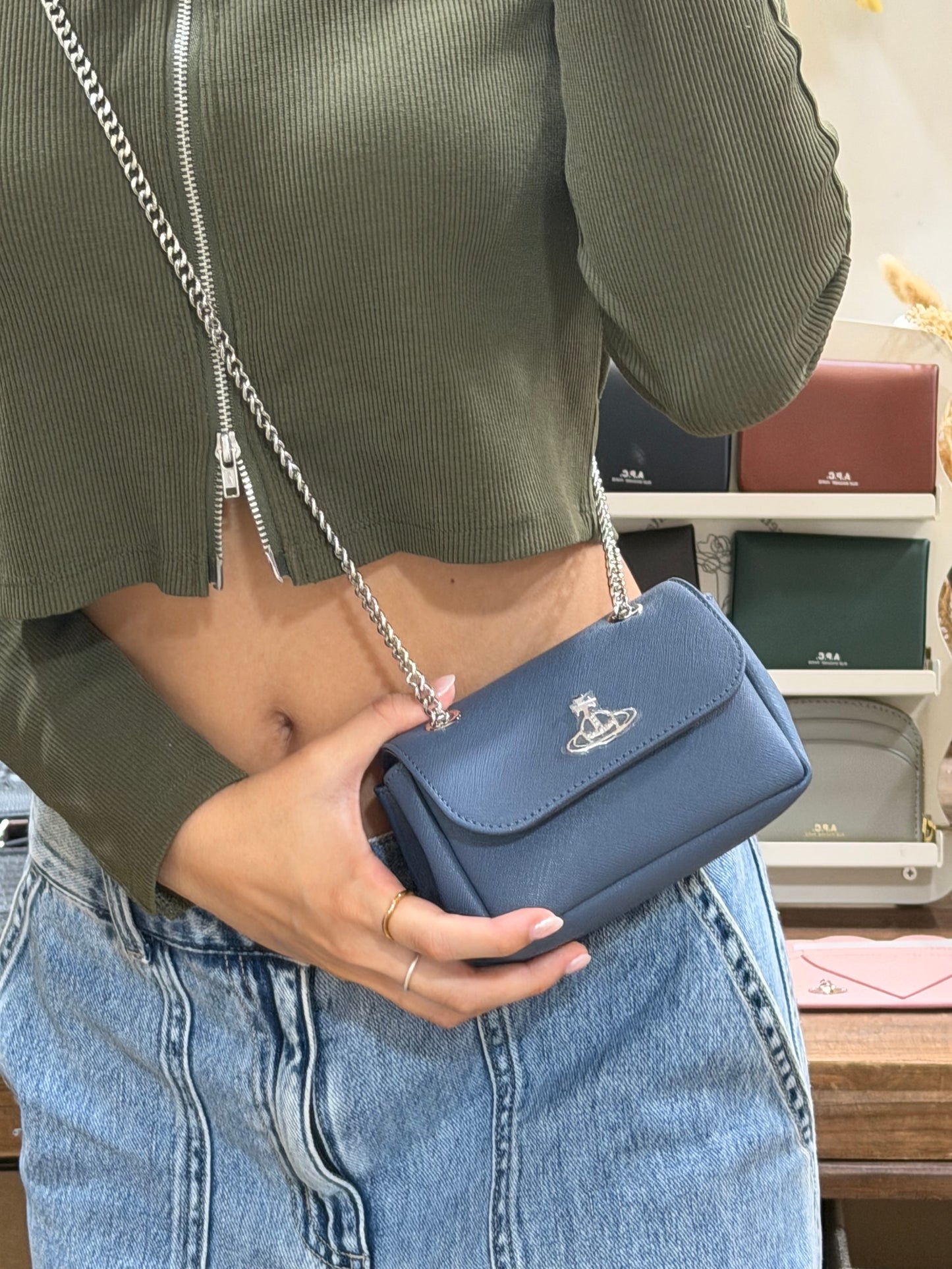 Vivienne Westwood Small Derby Bag with Chain 限定霧灰藍十字紋 ［約會小禮服神器］