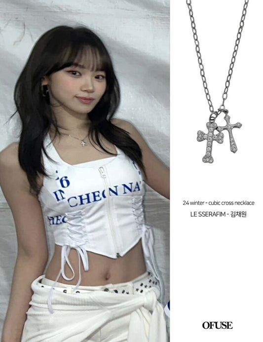 韓國選物🇰🇷 OFUSE 24 Winter Cubic Cross Necklace [i-dle 宋雨琦、Le sserafim 金采源 同款]