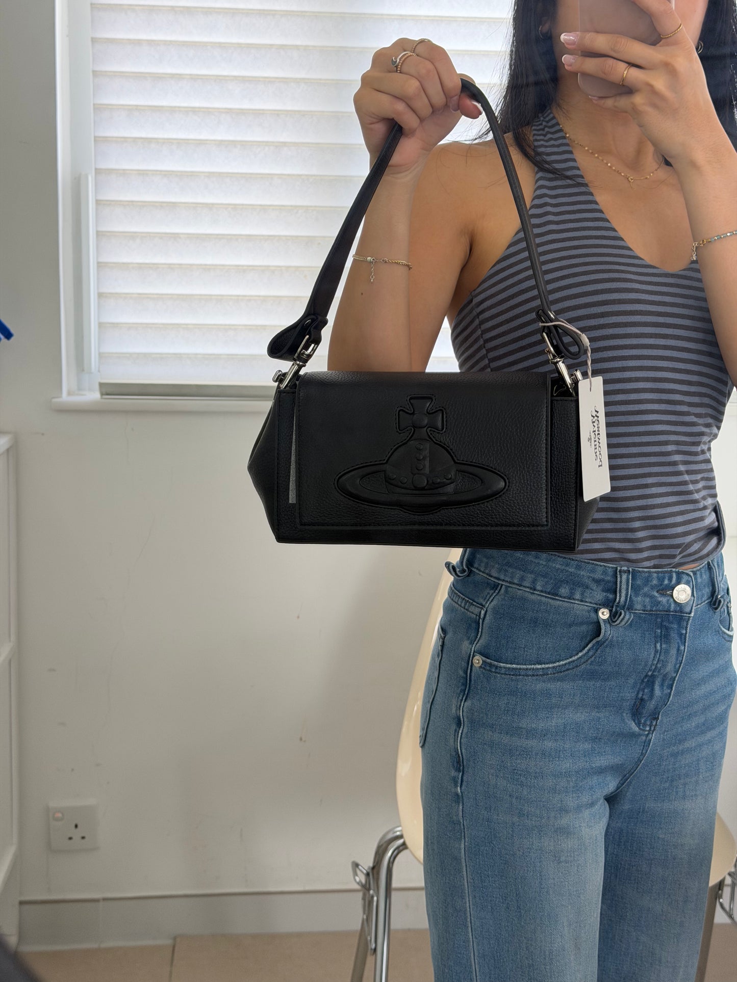 Vivienne Westwood Hazel Handbag  啞黑大土星壓紋荔枝皮 [2026最新限定款]