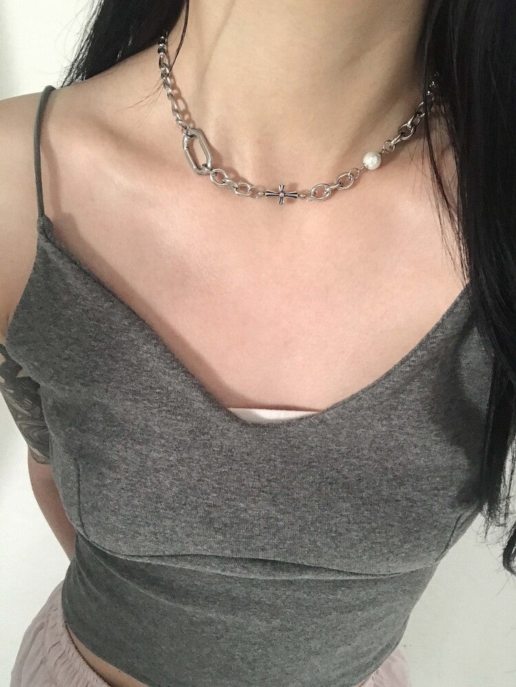 韓國選物🇰🇷 OFUSE Cross Pearl Choker