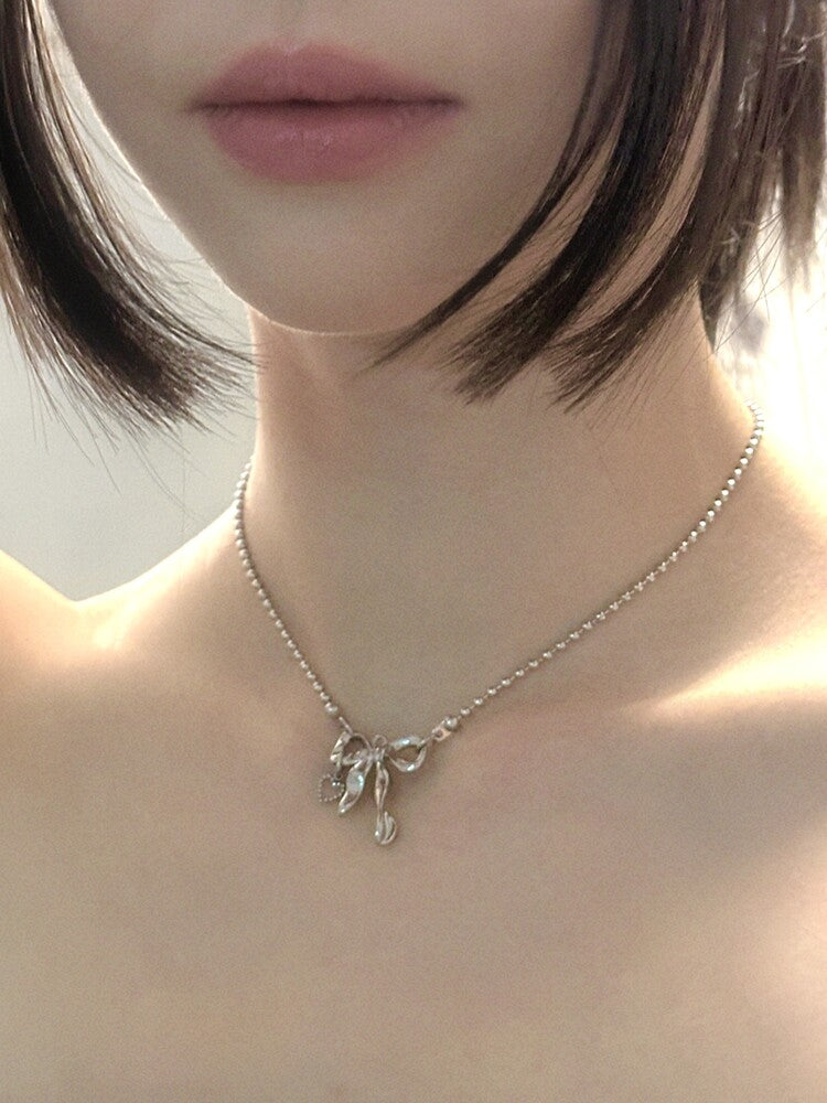 韓國OFUSE Ribbon heart choker 醫療鋼 [絕美蝴蝶結]