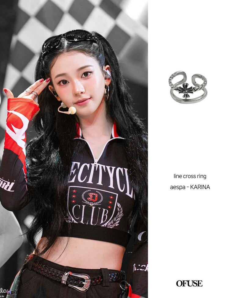 韓國選物🇰🇷 OFUSE Line Cross Ring [超多人買自由調節大小 aespa Karina同款]