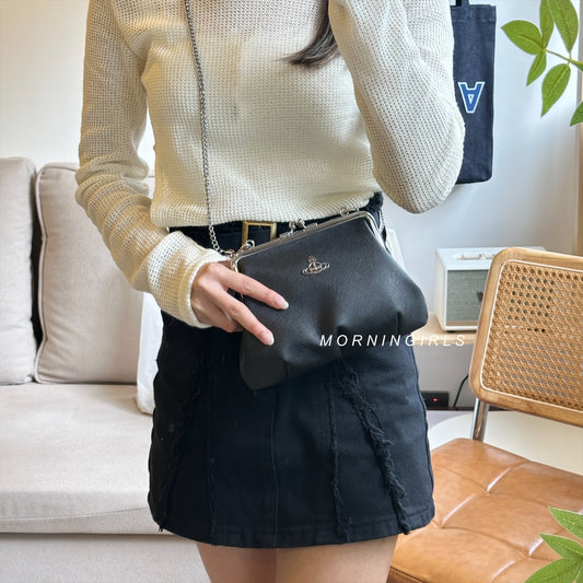 Vivienne Westwood Granny Frame Purse 經典餃子袋 黑色十字紋 [防刮花!]